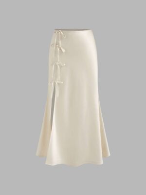 Ivory Tie-Up Midi Skirt