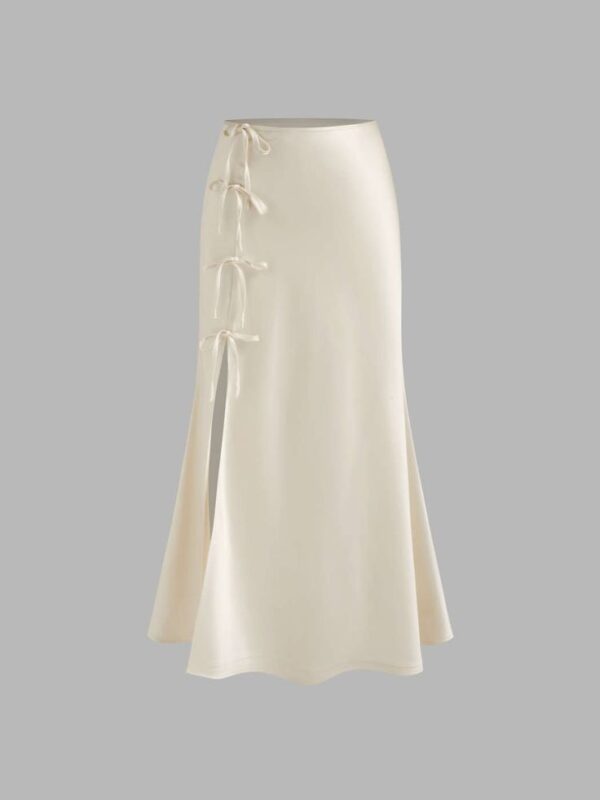 Ivory Tie-Up Midi Skirt