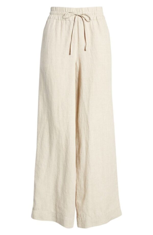 Beige Linen Wide-Leg Pants