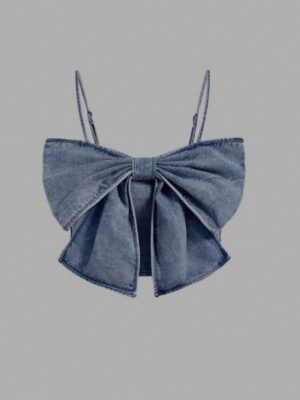 Denim Bow Charm Crop Top