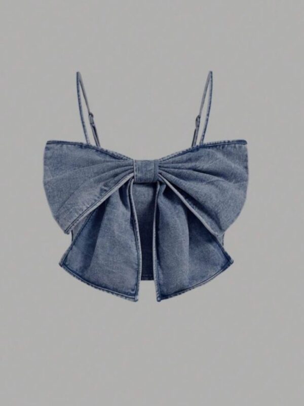 Denim Bow Charm Crop Top