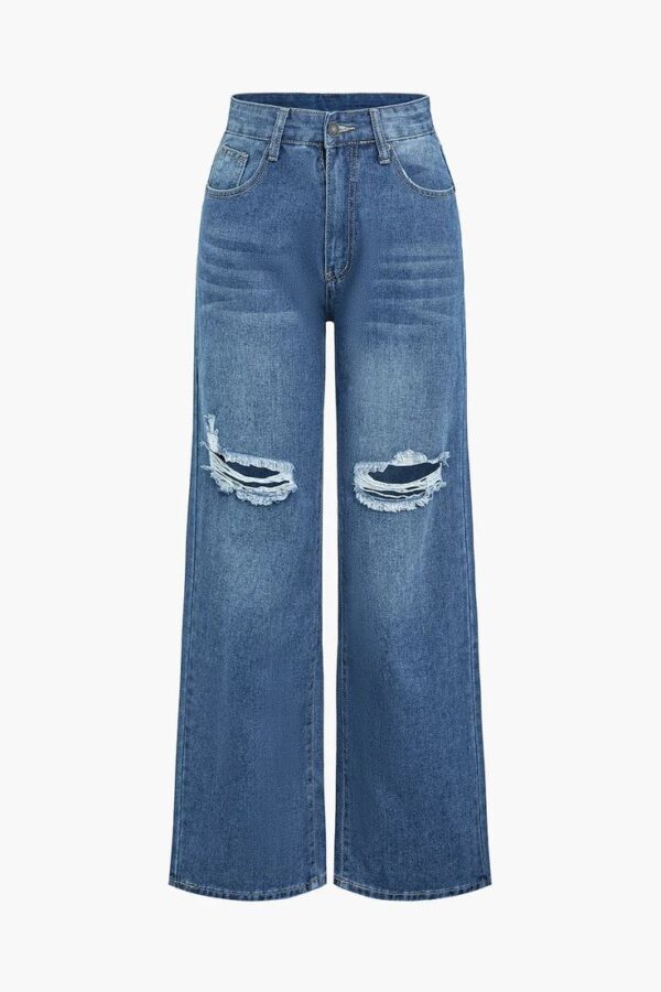 Denim Rebel Ripped Wide-Leg Jeans