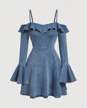 Denim Ruffle Off-Shoulder Dress