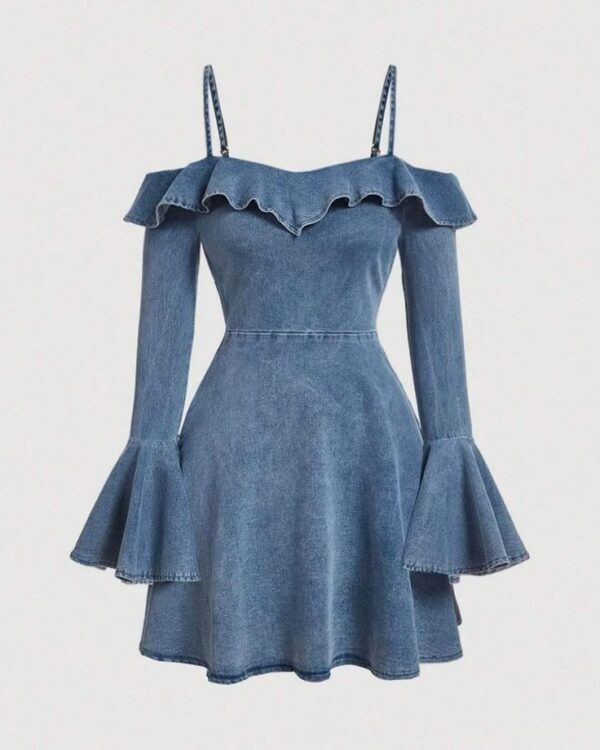 Denim Ruffle Off-Shoulder Dress