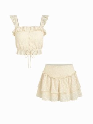 Ivory Lace Ruffle Co-ord Set