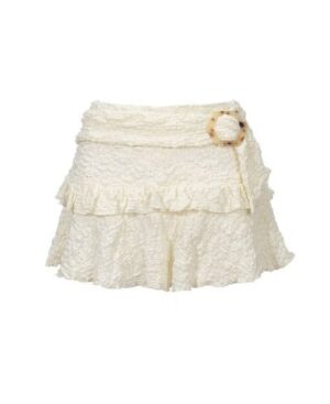 Ivory Textured Ruffle Mini Skirt
