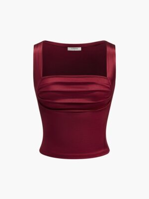 Crimson Luxe Pleated Top