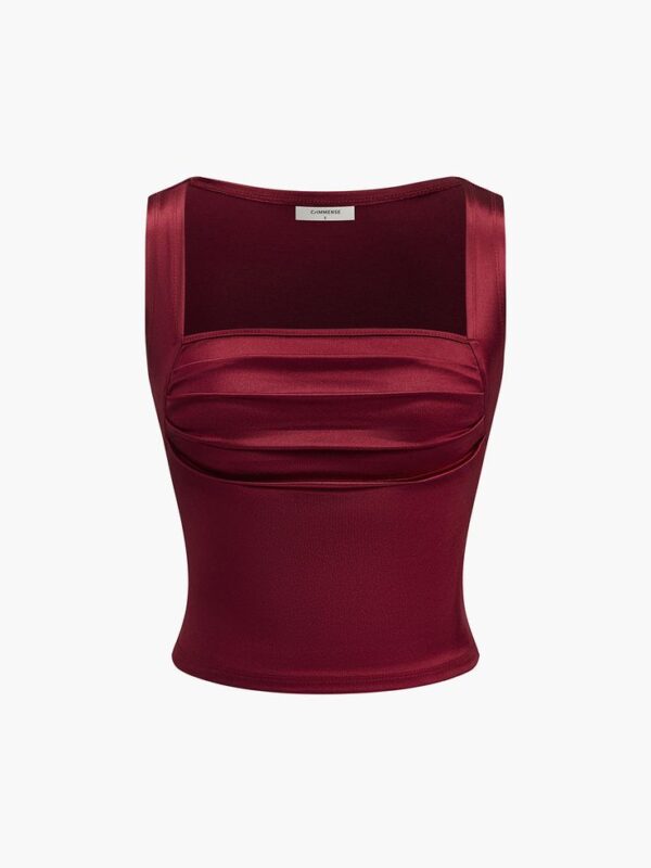 Crimson Luxe Pleated Top