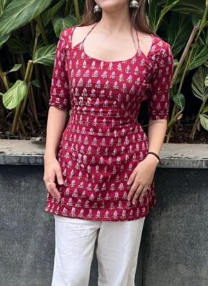 Red Ethnic Tie-Up Kurti Top