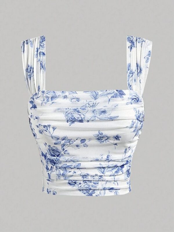 Blue Bloom Ruched Crop Top