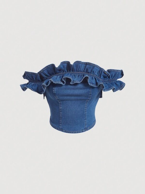Denim Ruffle Off-Shoulder Top