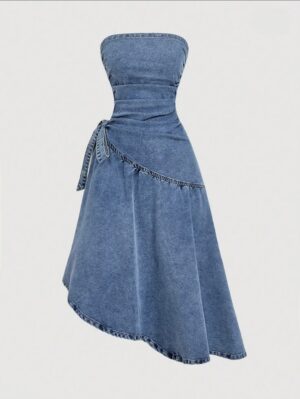 Denim Wrap Tube Dress