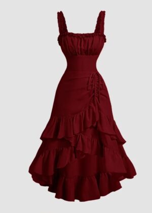 Crimson Romance Ruffle Dress